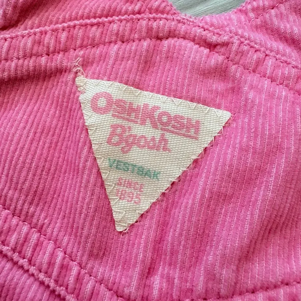 Y2K OshKosh B’gosh Pink Corduroy Baby Overalls Floral Embroidered 3M Barbiecore